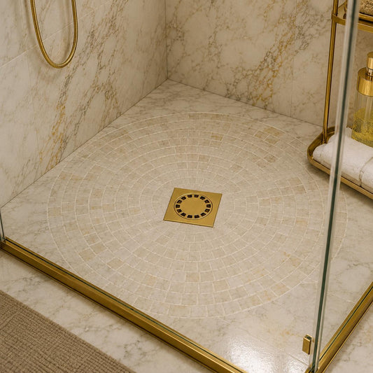 Handcrafted solid brass floor drain with a removable grate