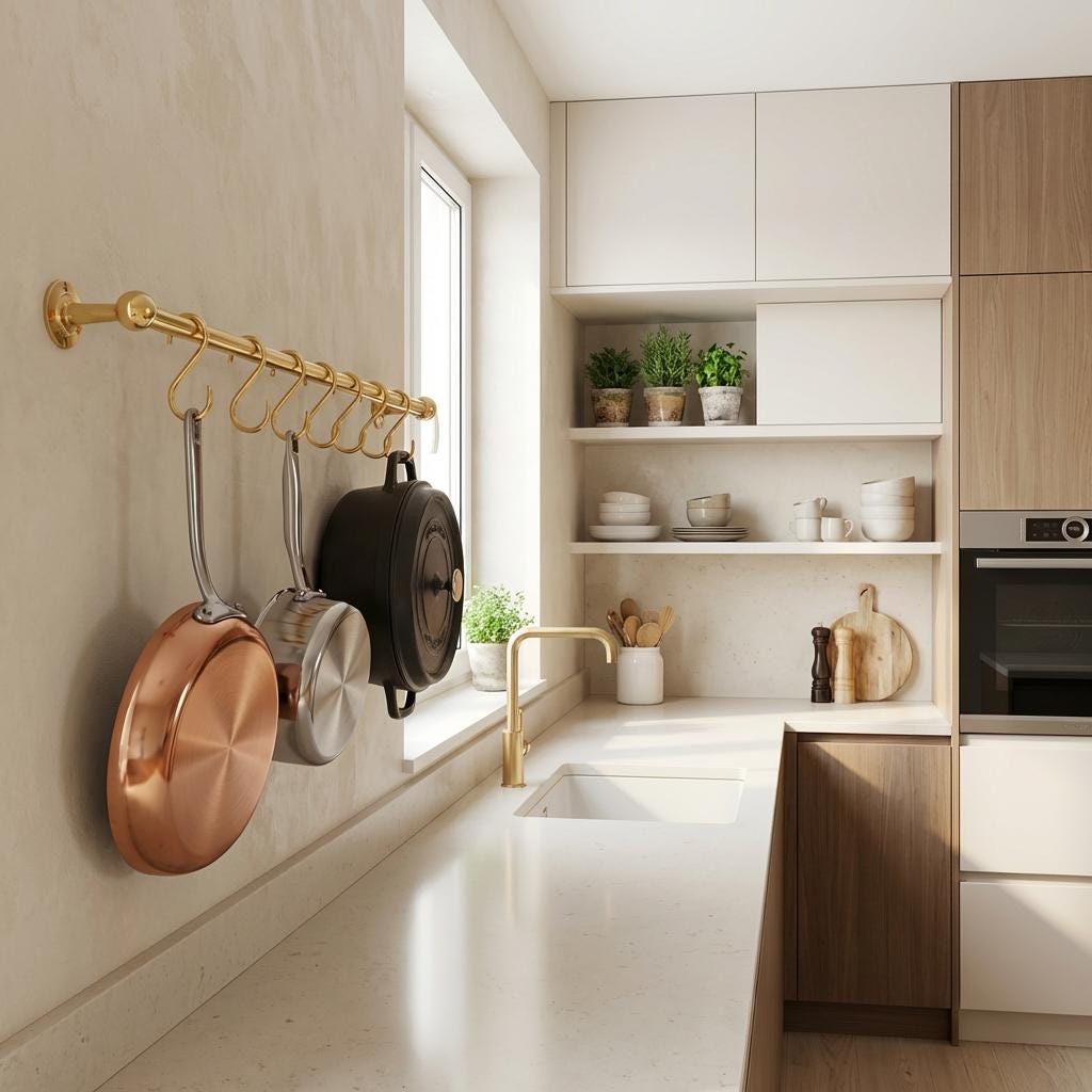 Luxury wall mounted brass pot rack for kitchen storage
