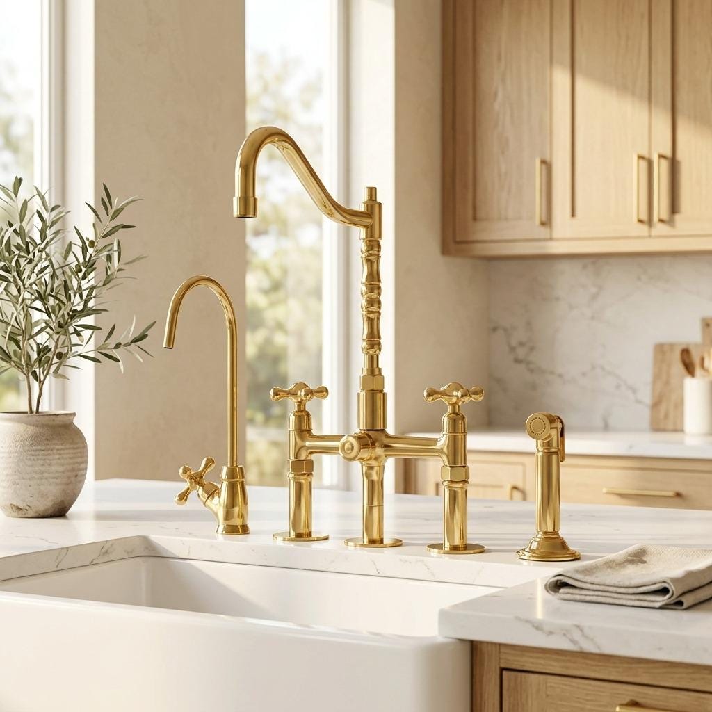 MoroccoBrass bridge kitchen faucet set with complete accessories