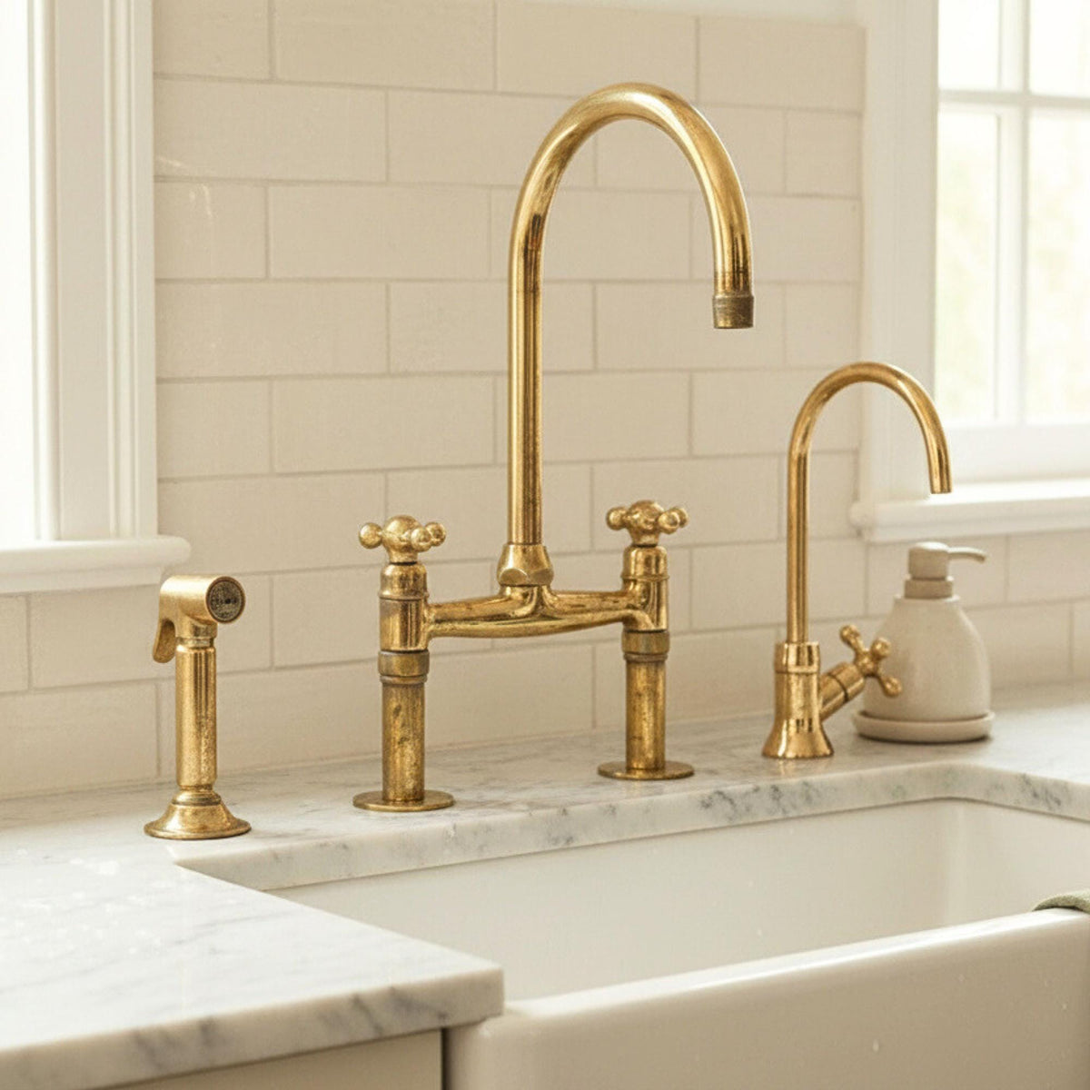 Traditional solid brass bridge faucet handmade in Morocco