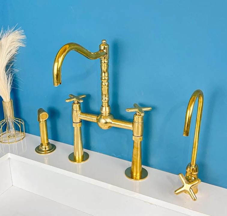 12 inch spout reach on wall mounted brass bridge faucet