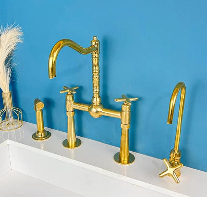 12 inch spout reach on wall mounted brass bridge faucet