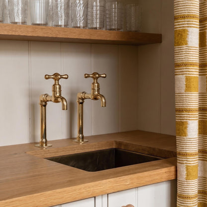 Unlacquered Brass Twin Sink Faucets  Hot and Cold Pillar Taps