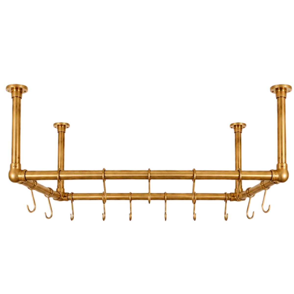 Brass hanging pot rack in unlacquered solid brass
