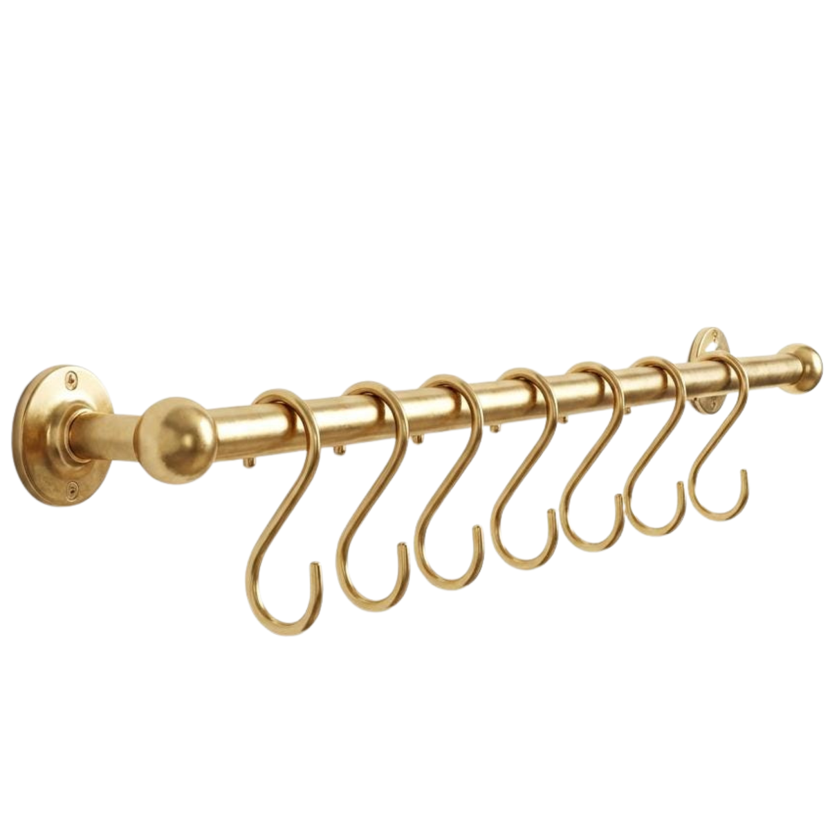 Brass wall pot rack in solid unlacquered brass
