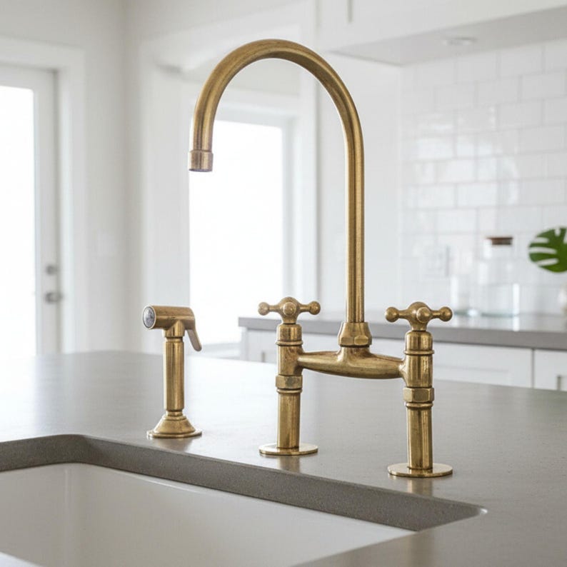 Bridge kitchen faucet with a separate drinking water tap