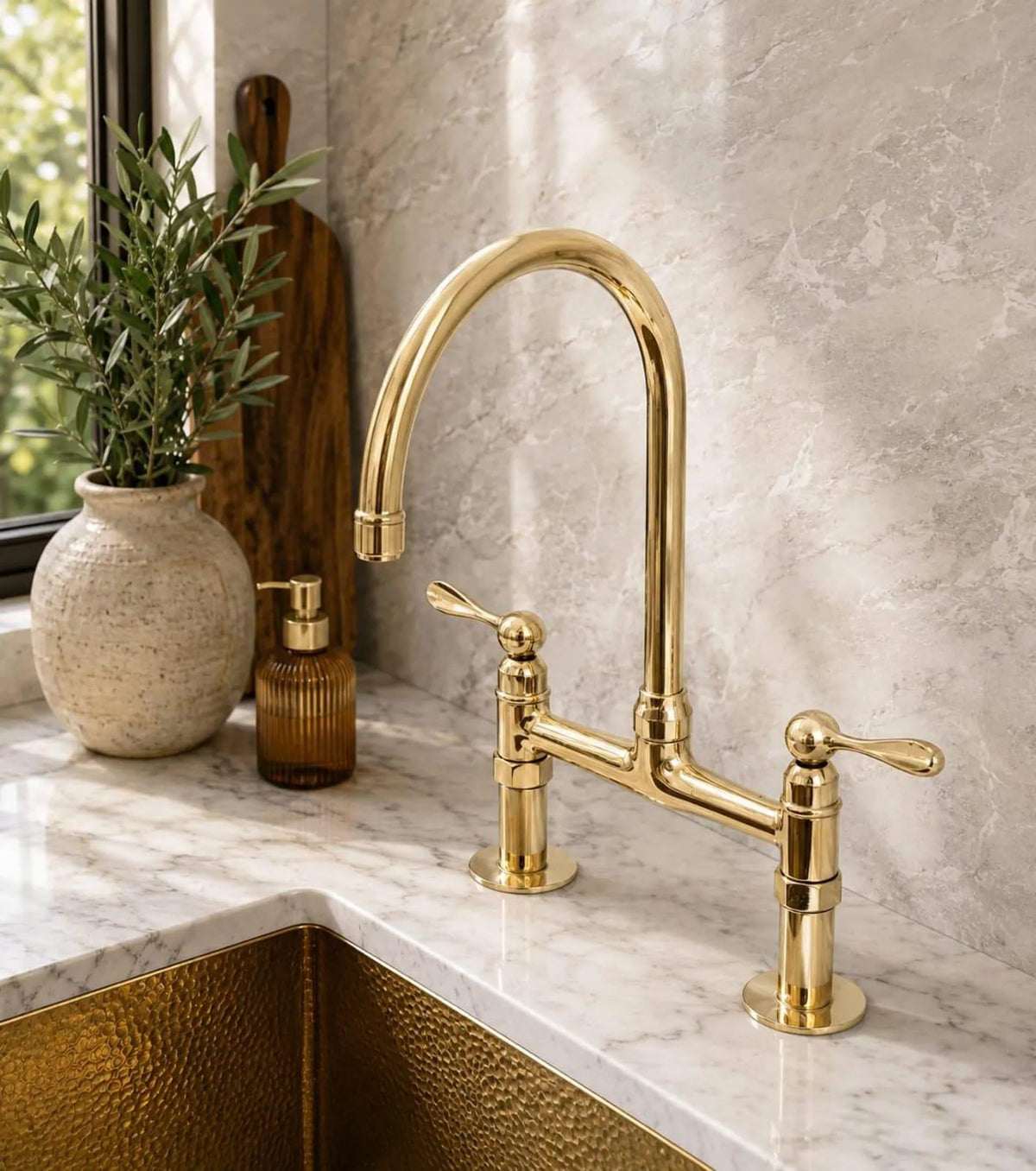 Bridge kitchen faucet with separate drinking water tap