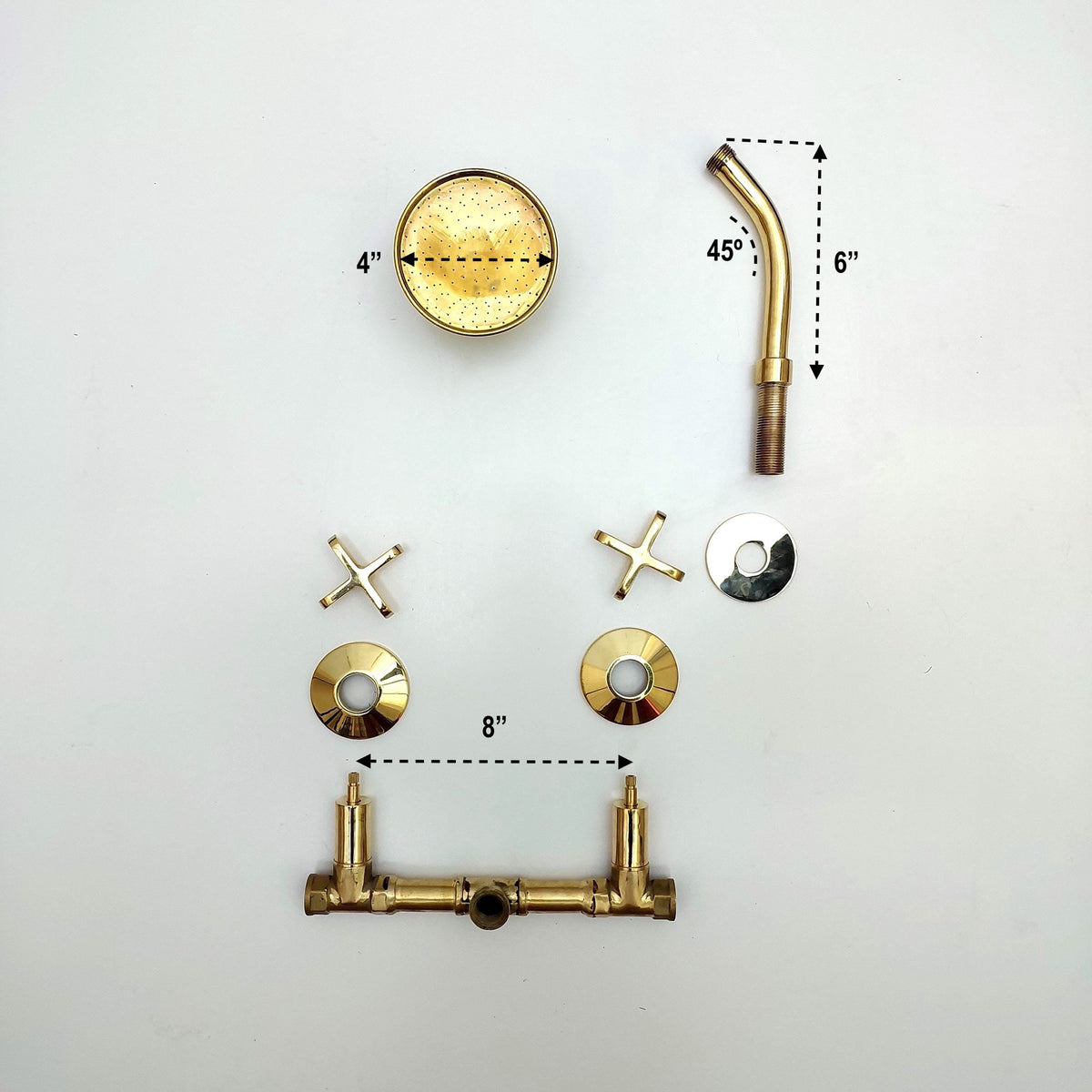 Compact solid brass rain shower system with exposed installation