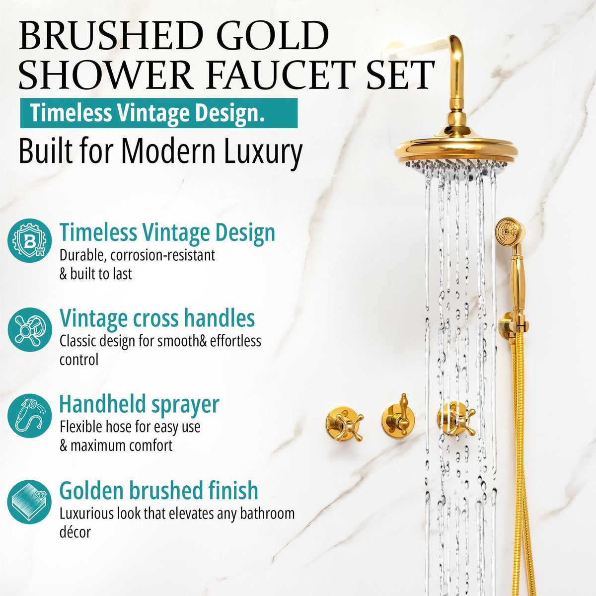 Complete concealed brass shower system with a handheld sprayer