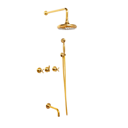 Concealed brass rain shower system handcrafted in Morocco
