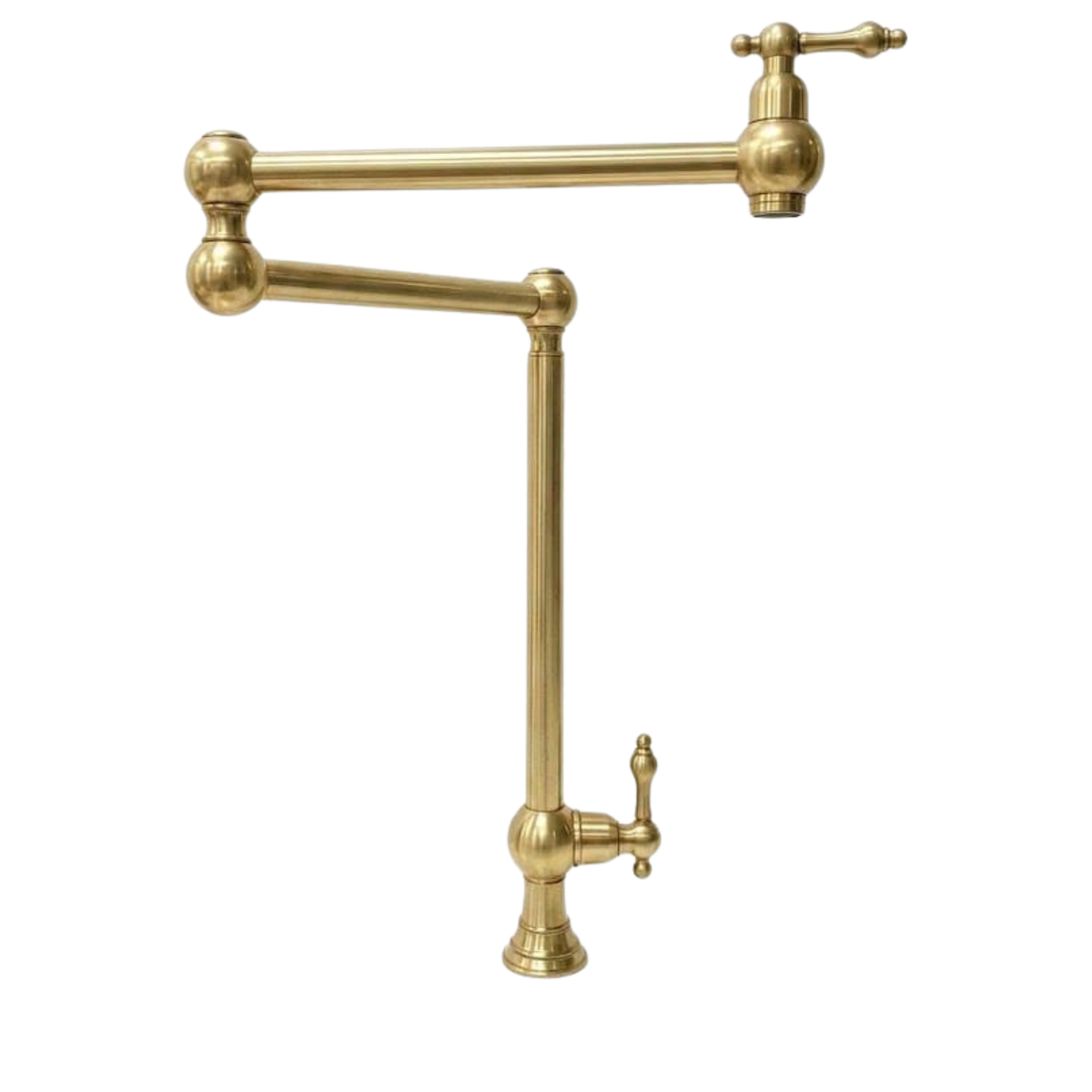 Deck mounted pot filler in unlacquered brass