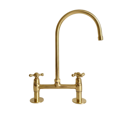 Unlacquered Brass Bridge Bathroom Faucet with Cross Handles