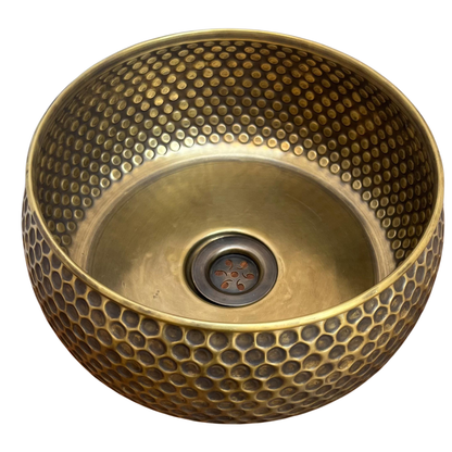 Handmade Hammered Round Brass Vessel Sink | Unlacquered Bathroom Basin