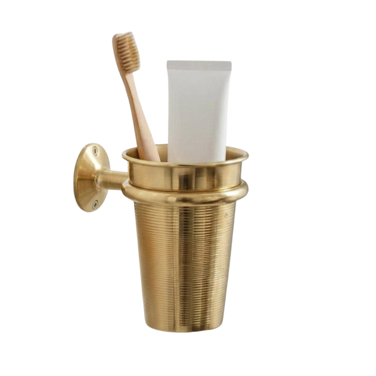 Ribbed Solid Brass Toothbrush Holder | Wall Mounted Unlacquered Bathroom Organizer