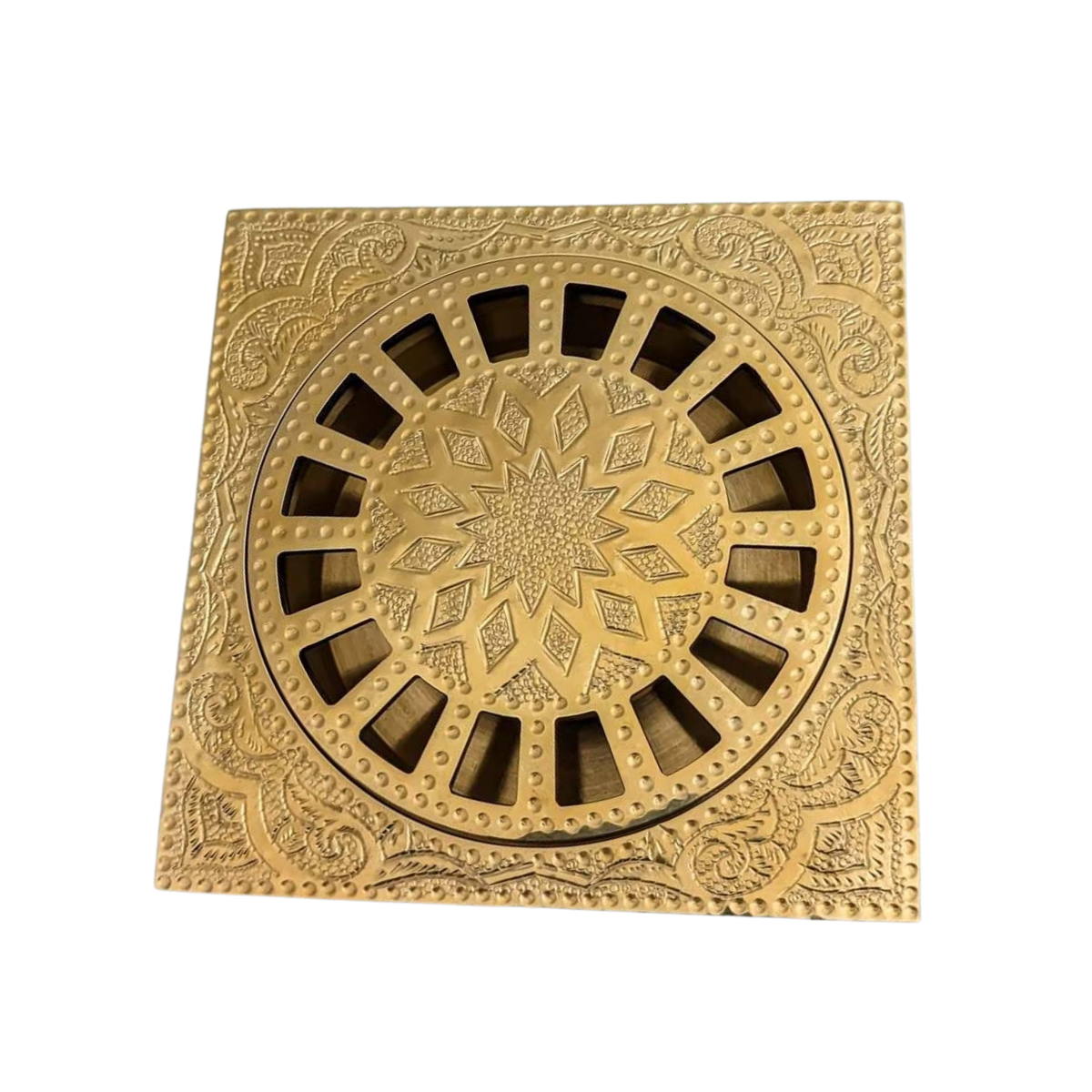 Engraved Unlacquered Brass Square Floor Drain | Removable Shower Drain Cover