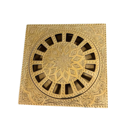 Engraved Unlacquered Brass Square Floor Drain | Removable Shower Drain Cover