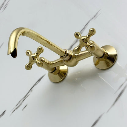 Dimensions diagram for wall mount faucet with 6 inch handle spread