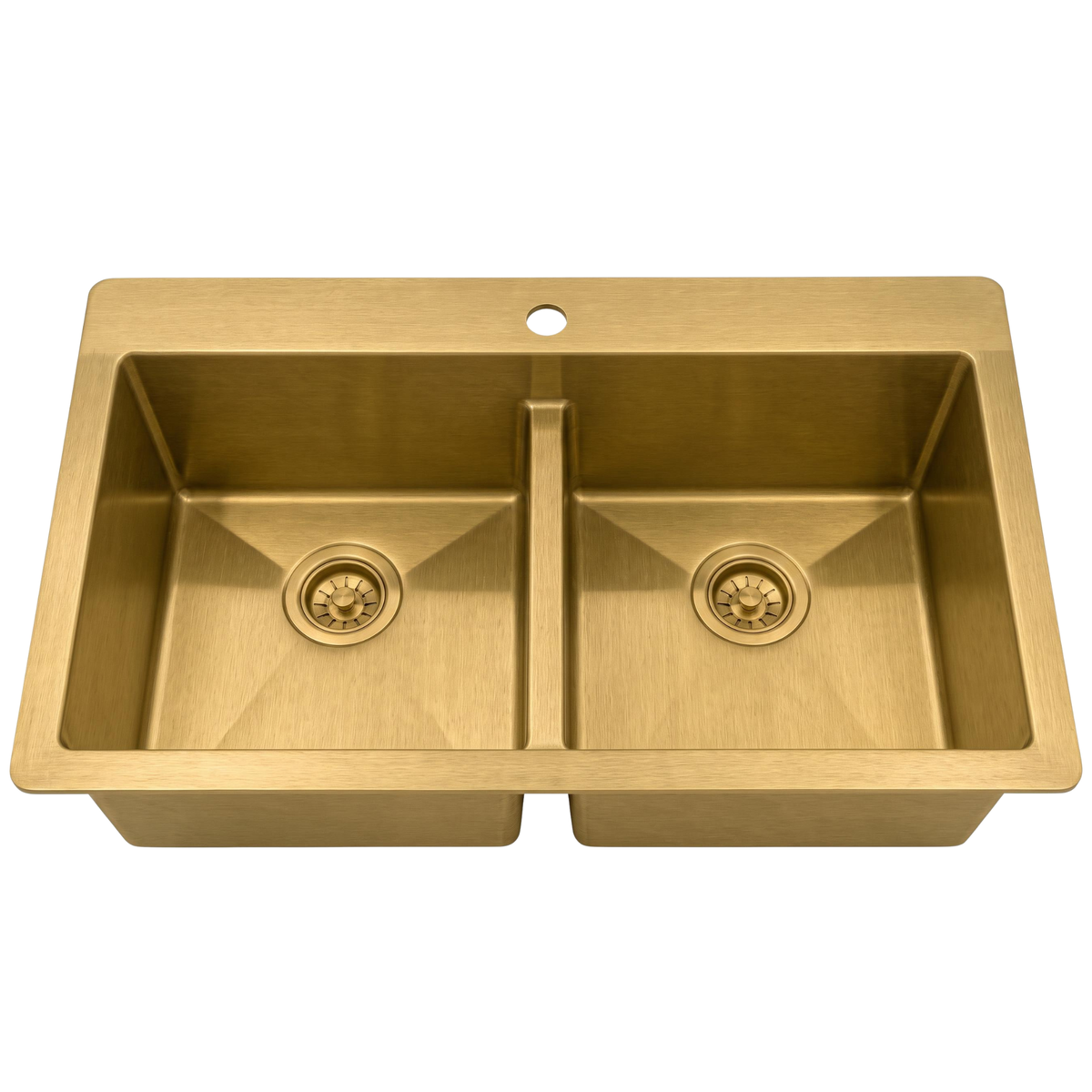 Double bowl brass kitchen sink in unlacquered solid brass