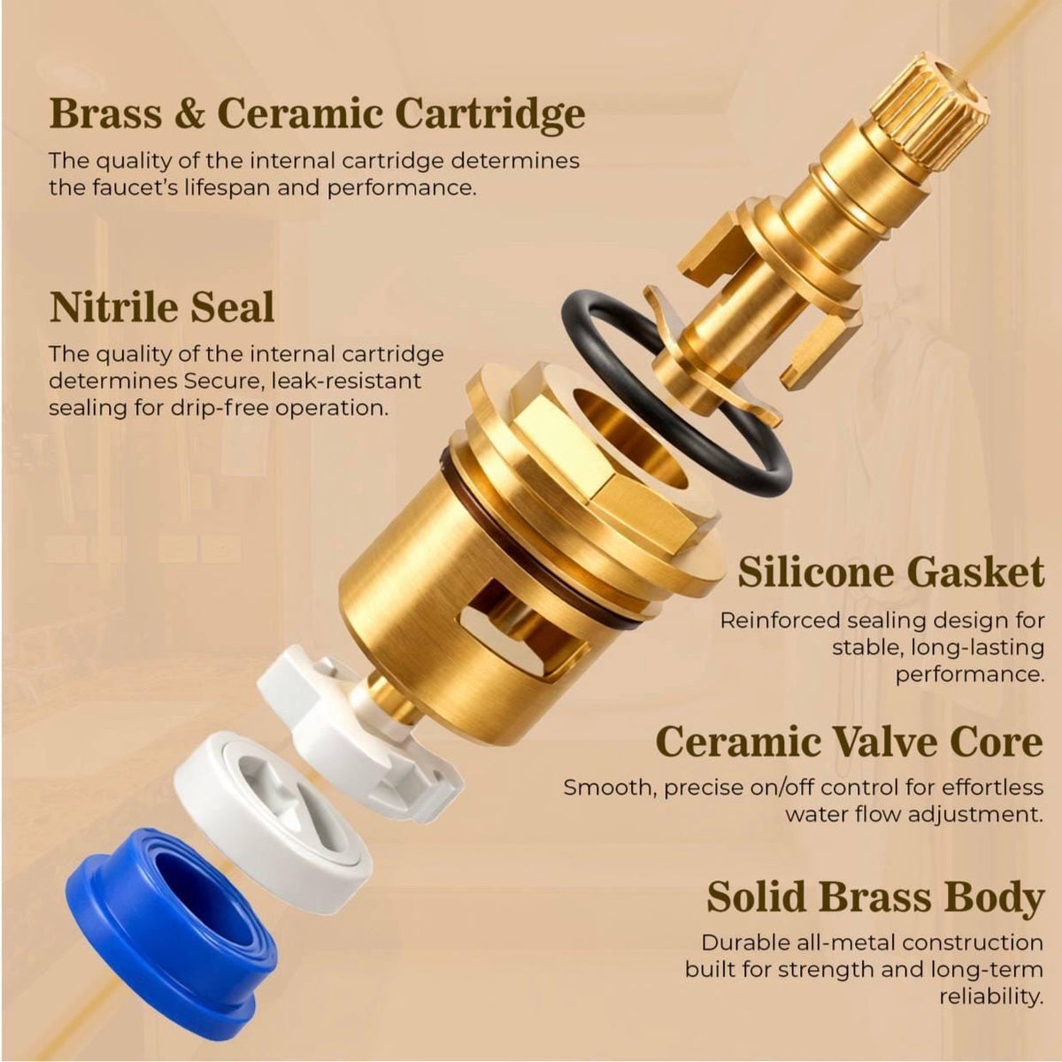 Elegant Charleston bathroom faucet with a natural living brass finish