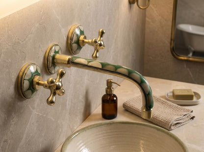 Elegant curved spout on handmade Moroccan brass faucet
