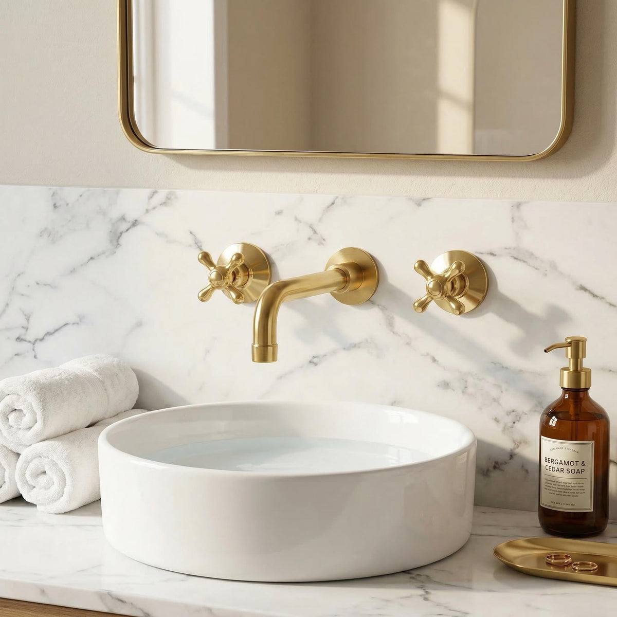 Elegant solid brass wall mount faucet for bathroom vanity sink