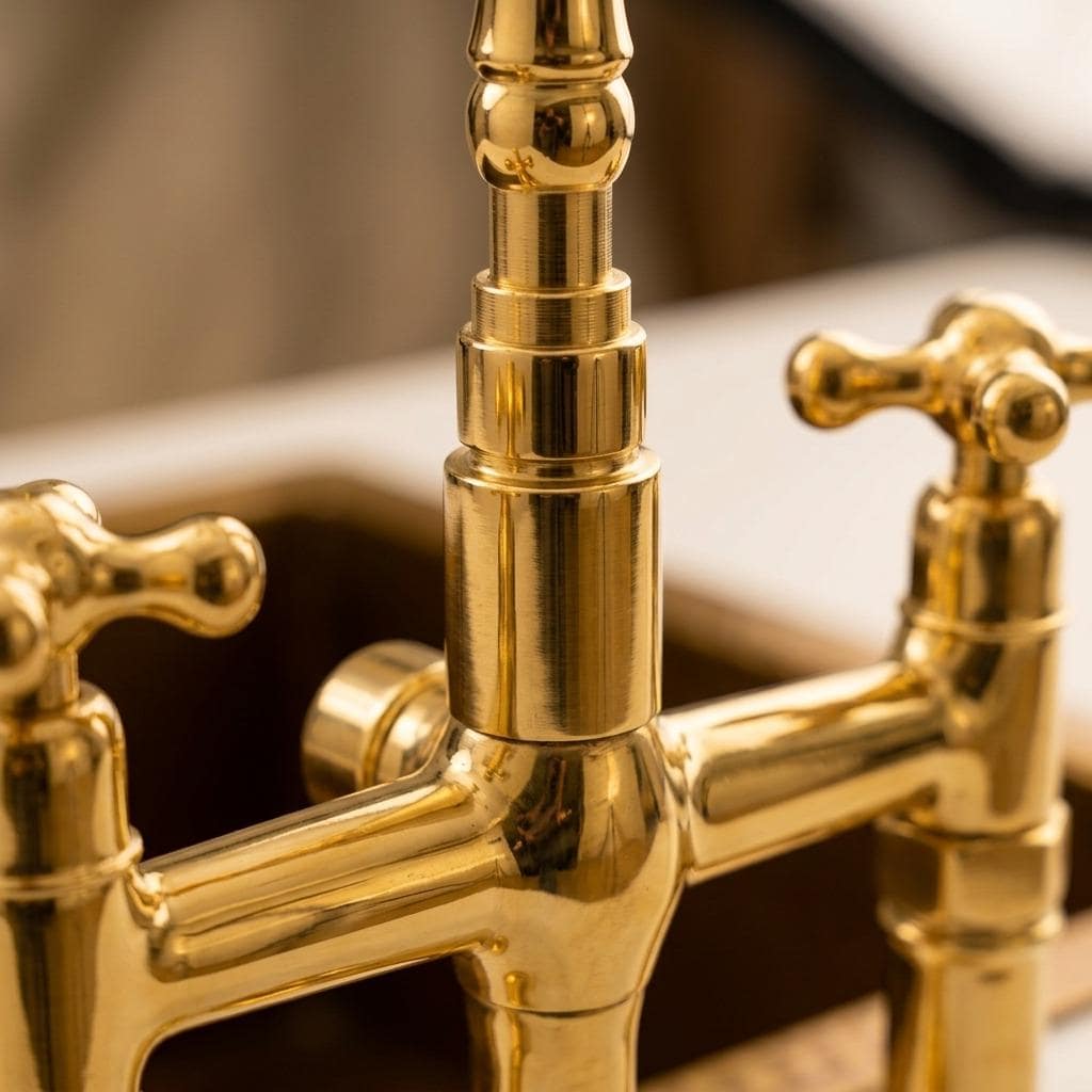 Farmhouse bridge faucet with matching side sprayer