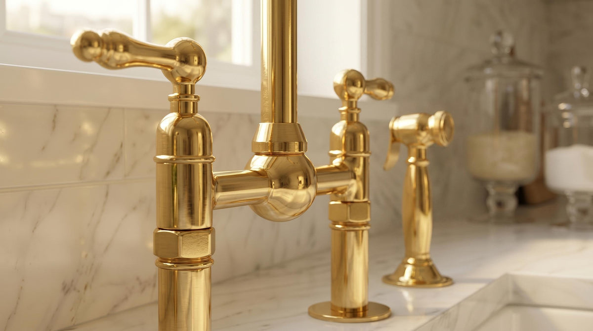 Farmhouse bridge kitchen faucet with matching side sprayer