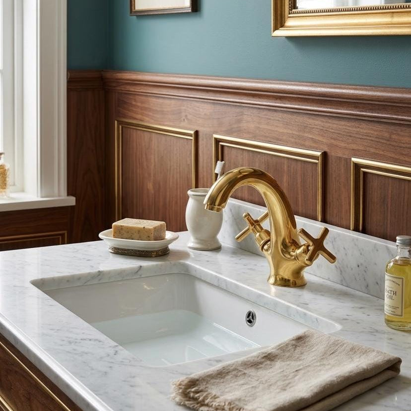 Front view of a solid brass single hole bathroom faucet with unlacquered finish