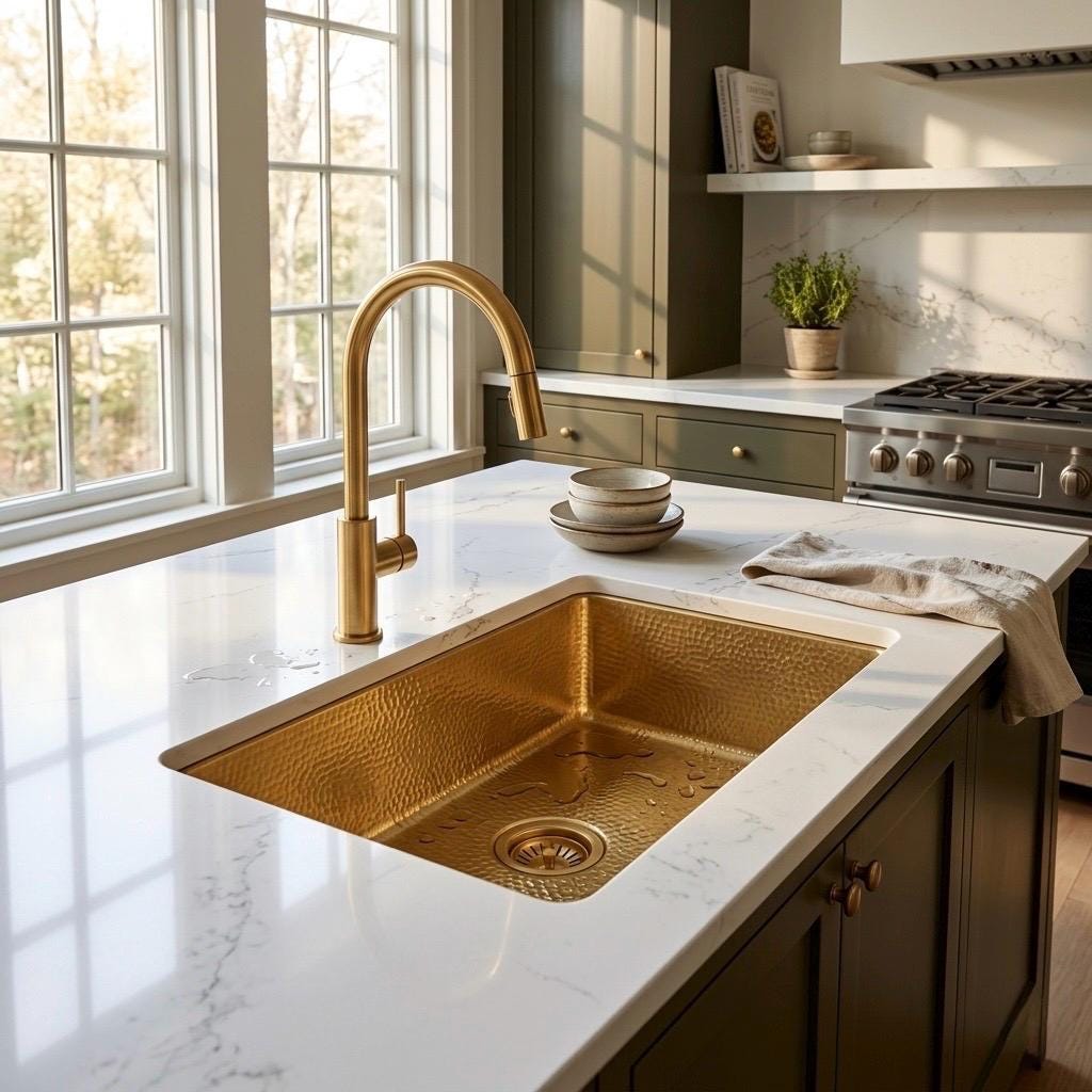 Hammered brass farmhouse sink for luxury kitchens