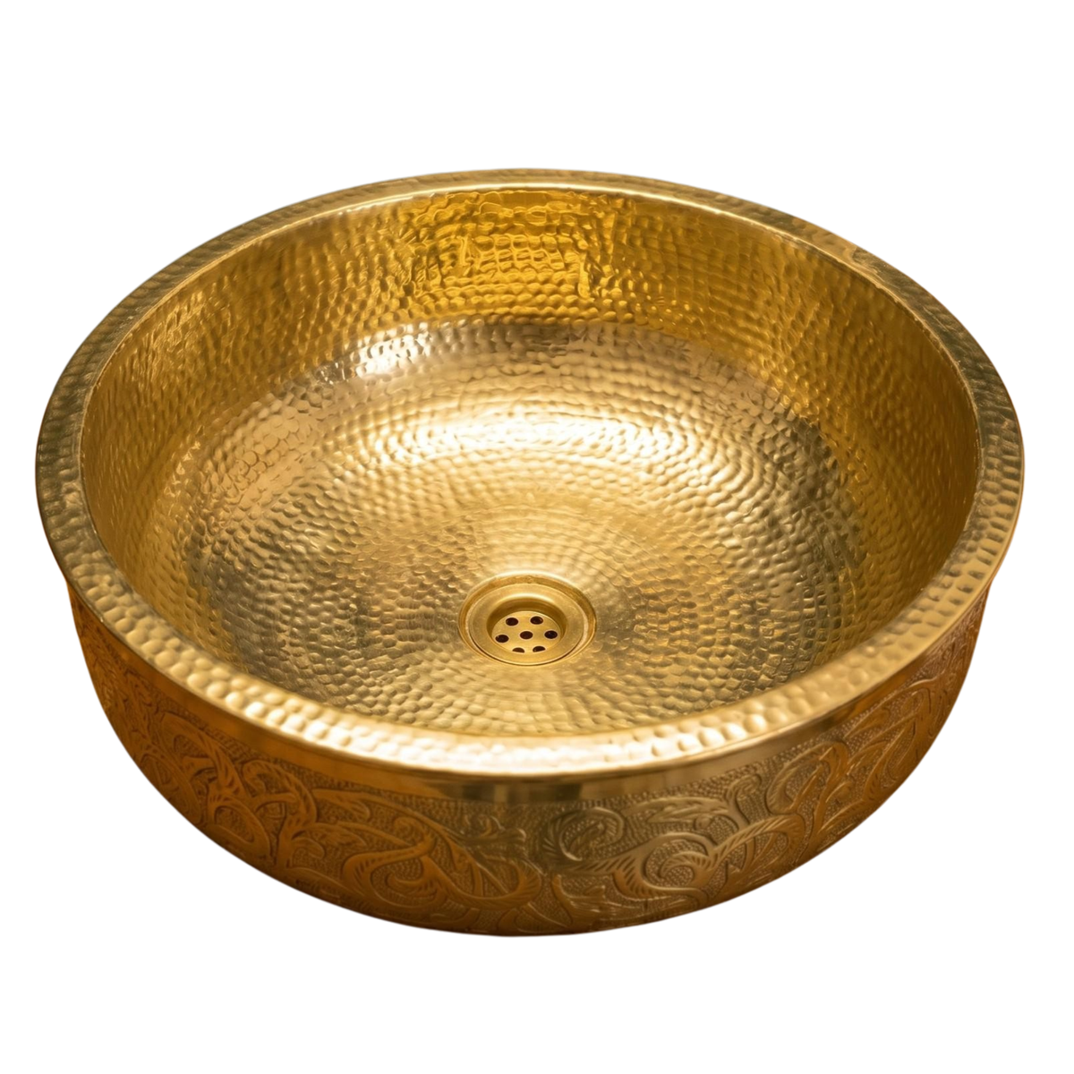 Hand engraved round brass vessel sink handcrafted in Morocco