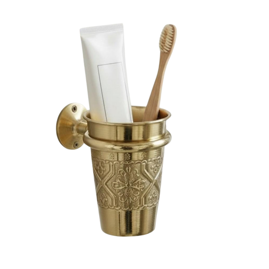 Hand engraved solid brass toothbrush holder handcrafted in Morocco