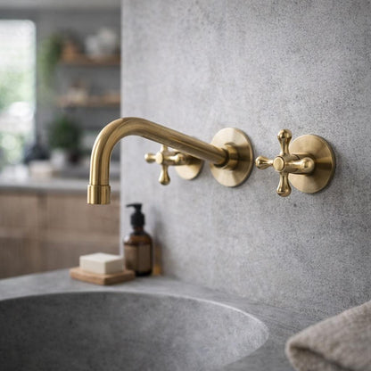 Handcrafted Wall Mounted Faucet  Unlacquered Brass Bathroom Tap
