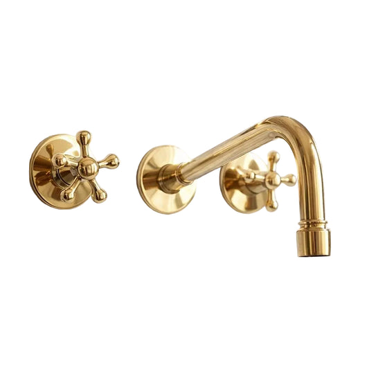 Handcrafted Wall Mounted Faucet  Unlacquered Brass Bathroom Tap
