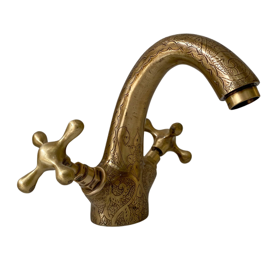 Oil Rubbed Bronze Single Hole Bathroom Faucet with Hand-Engraved Cross Handles