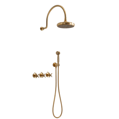 Handcrafted solid brass shower system with a rainfall shower head