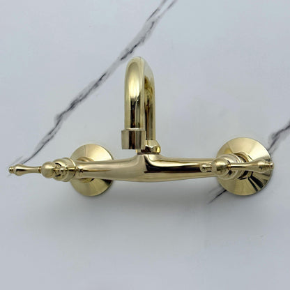 Handcrafted solid brass wall mounted faucet for bathroom vanity