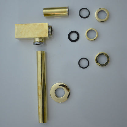 Handcrafted square brass P-trap for an exposed sink installation