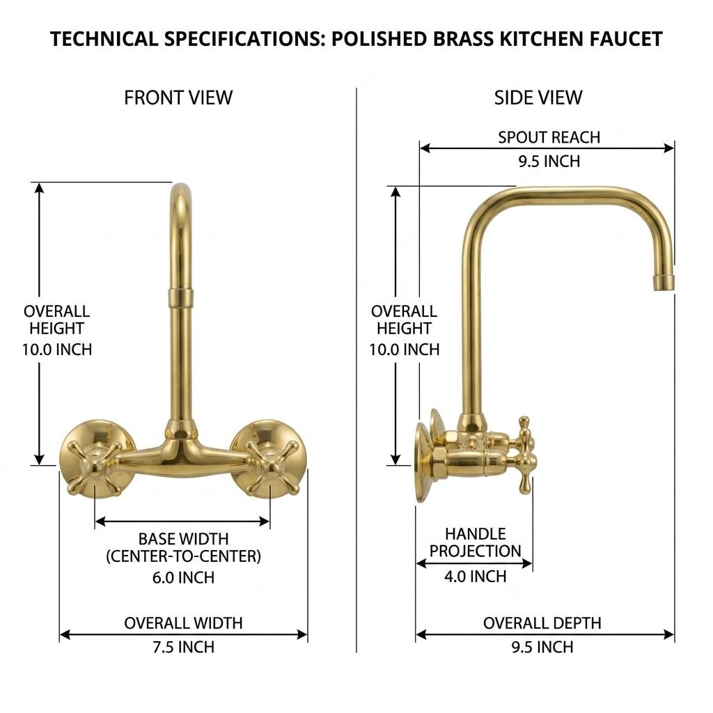 Handmade Moroccan brass wall mount kitchen faucet