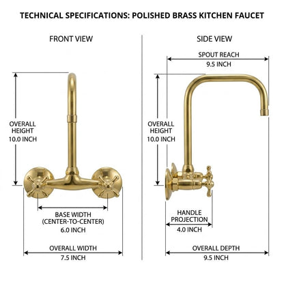 Handmade Moroccan brass wall mount kitchen faucet