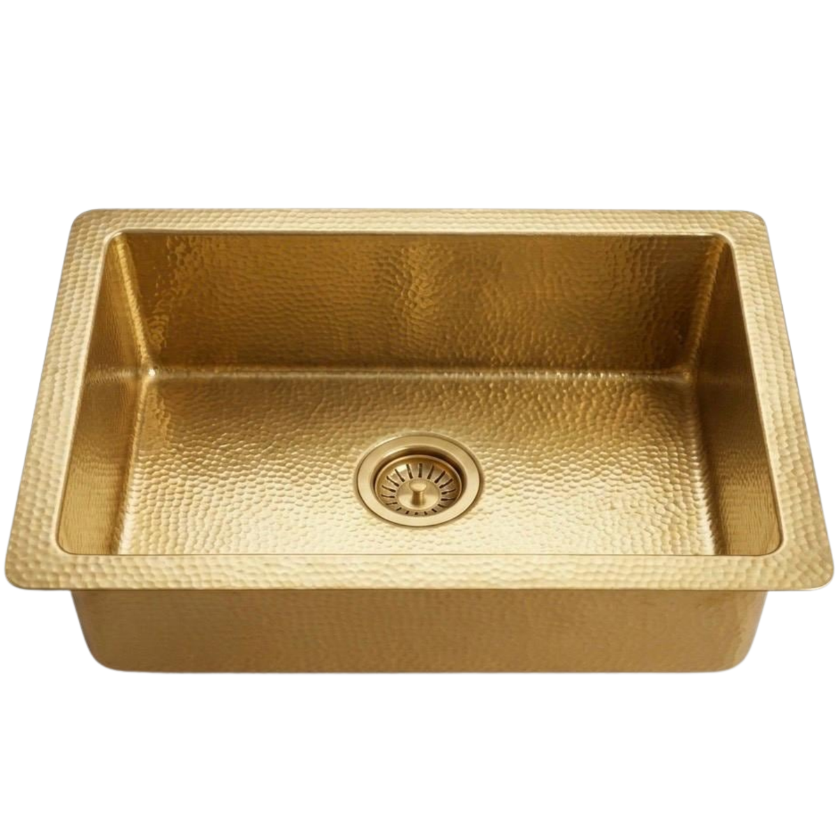 Handmade brass farmhouse kitchen sink with a hammered finish