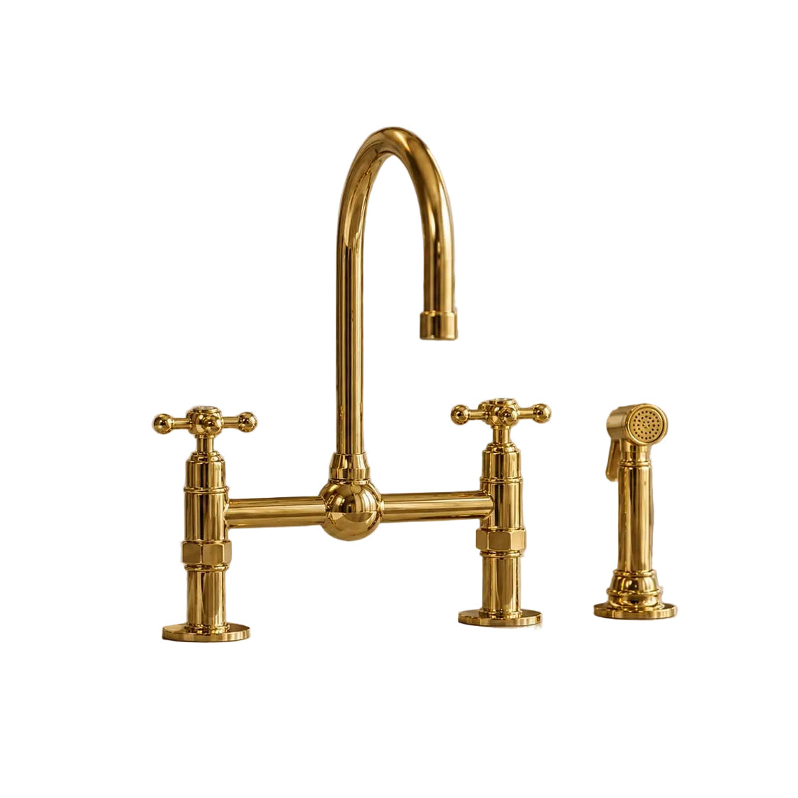 Handmade brass tap bridge kitchen faucet with side sprayer