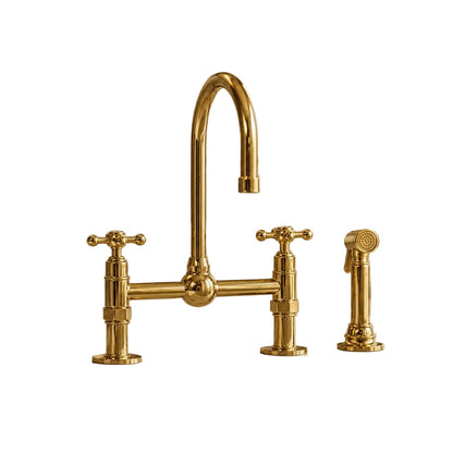 Handmade brass tap bridge kitchen faucet with side sprayer