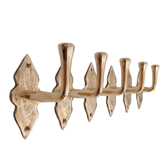 Handmade engraved brass wall hook for doors and bathrooms