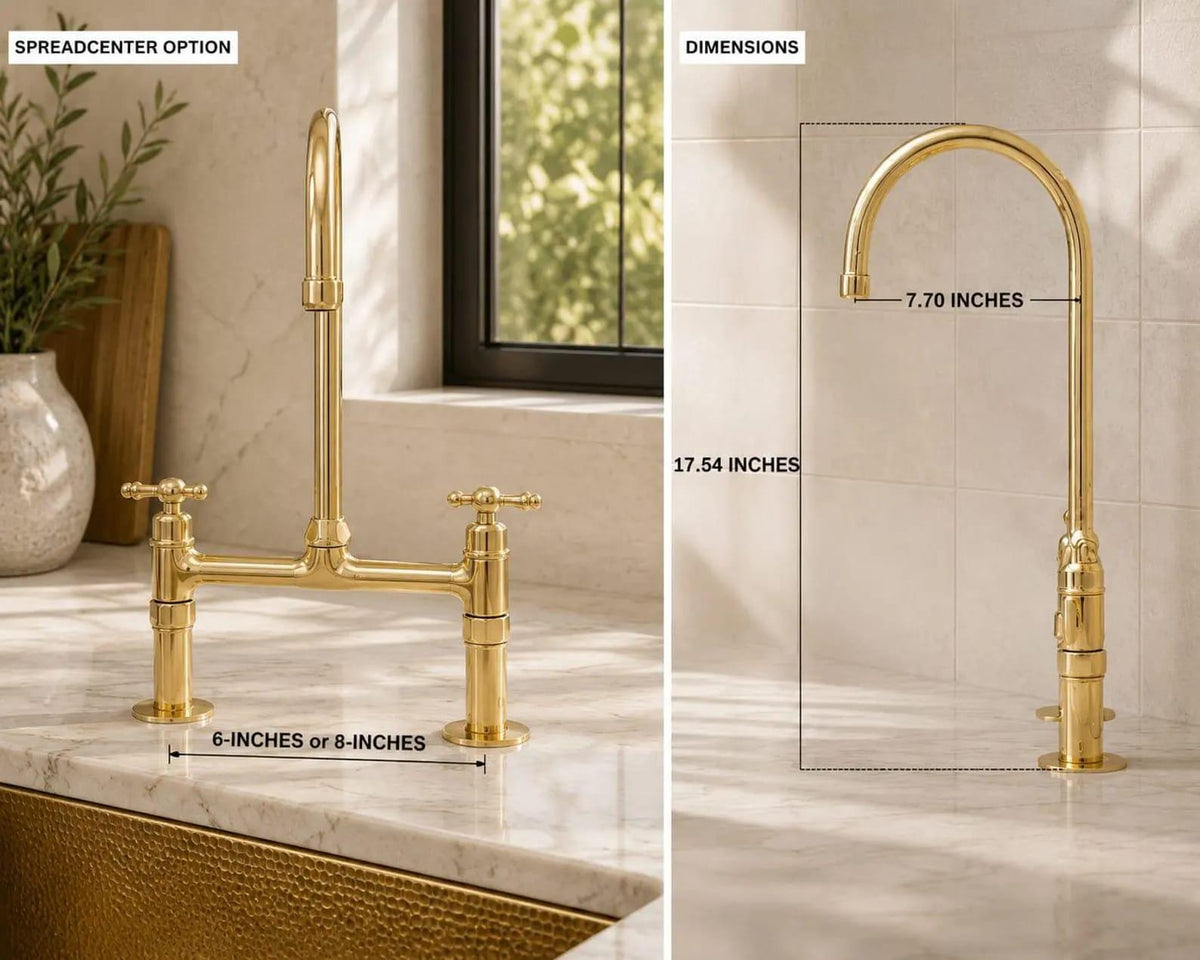 Handmade solid brass kitchen faucet crafted in Morocco