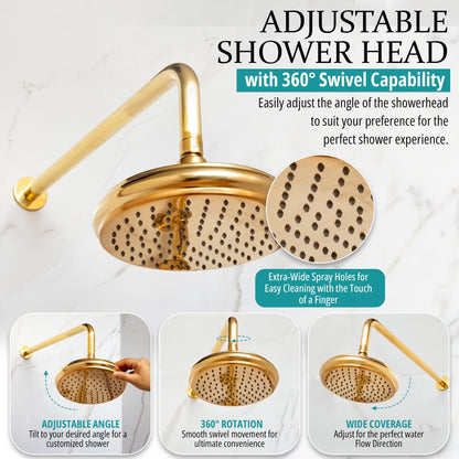 Living brass concealed shower system with a 2-way diverter valve