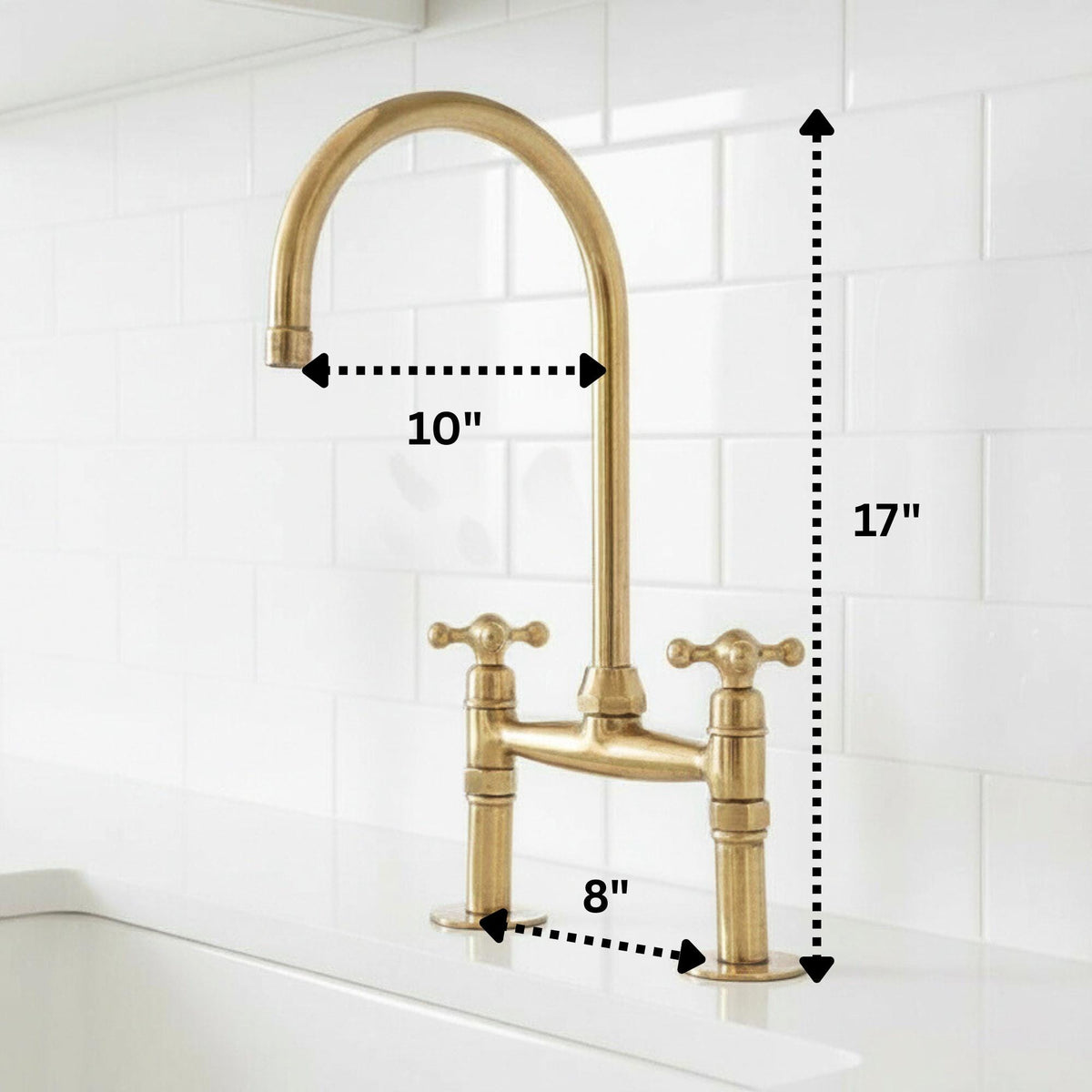 Living brass kitchen faucet with a high-arc bridge spout
