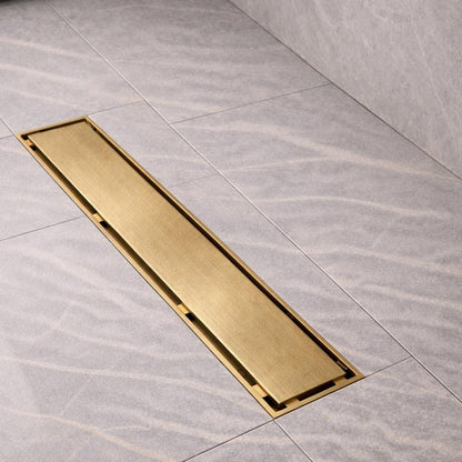 Long brass floor drain for a walk-in shower or wet room