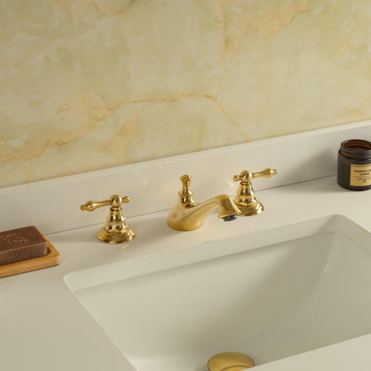 Luxury Charleston widespread bathroom faucet in living unlacquered brass