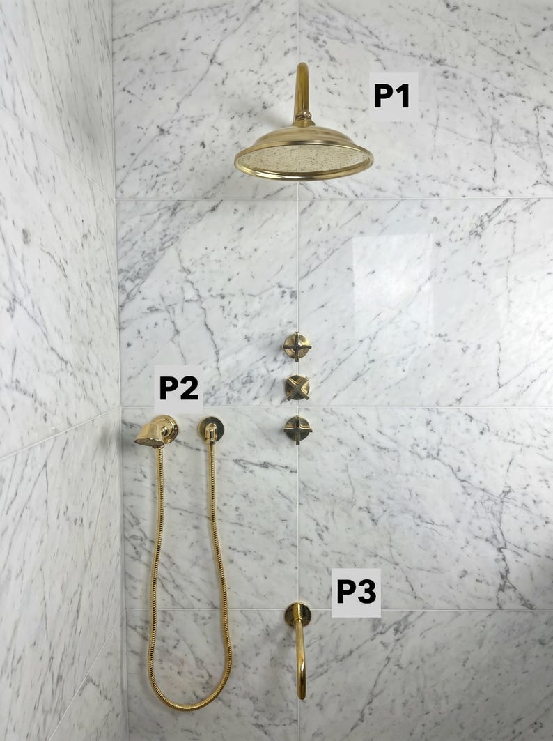 Luxury Moroccan brass rain shower system with a 3-way diverter valve