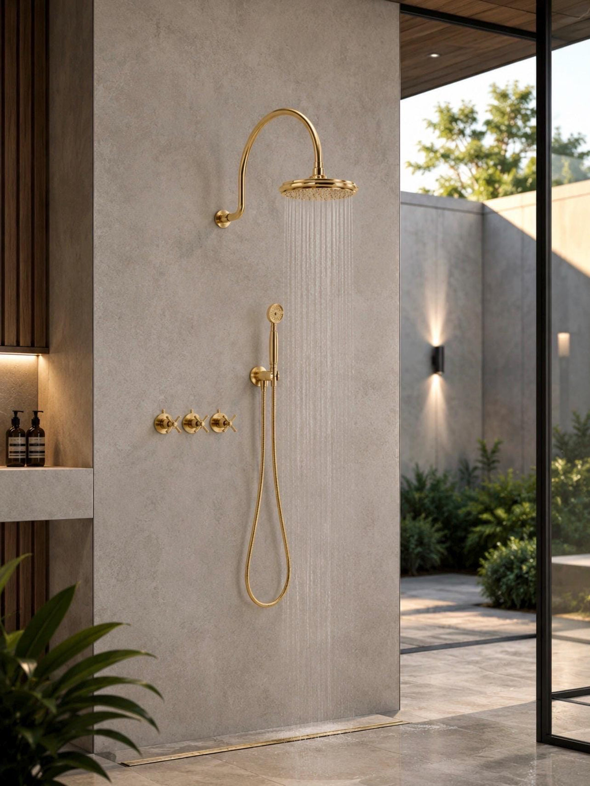 Luxury Moroccan brass shower system with dual cross handles